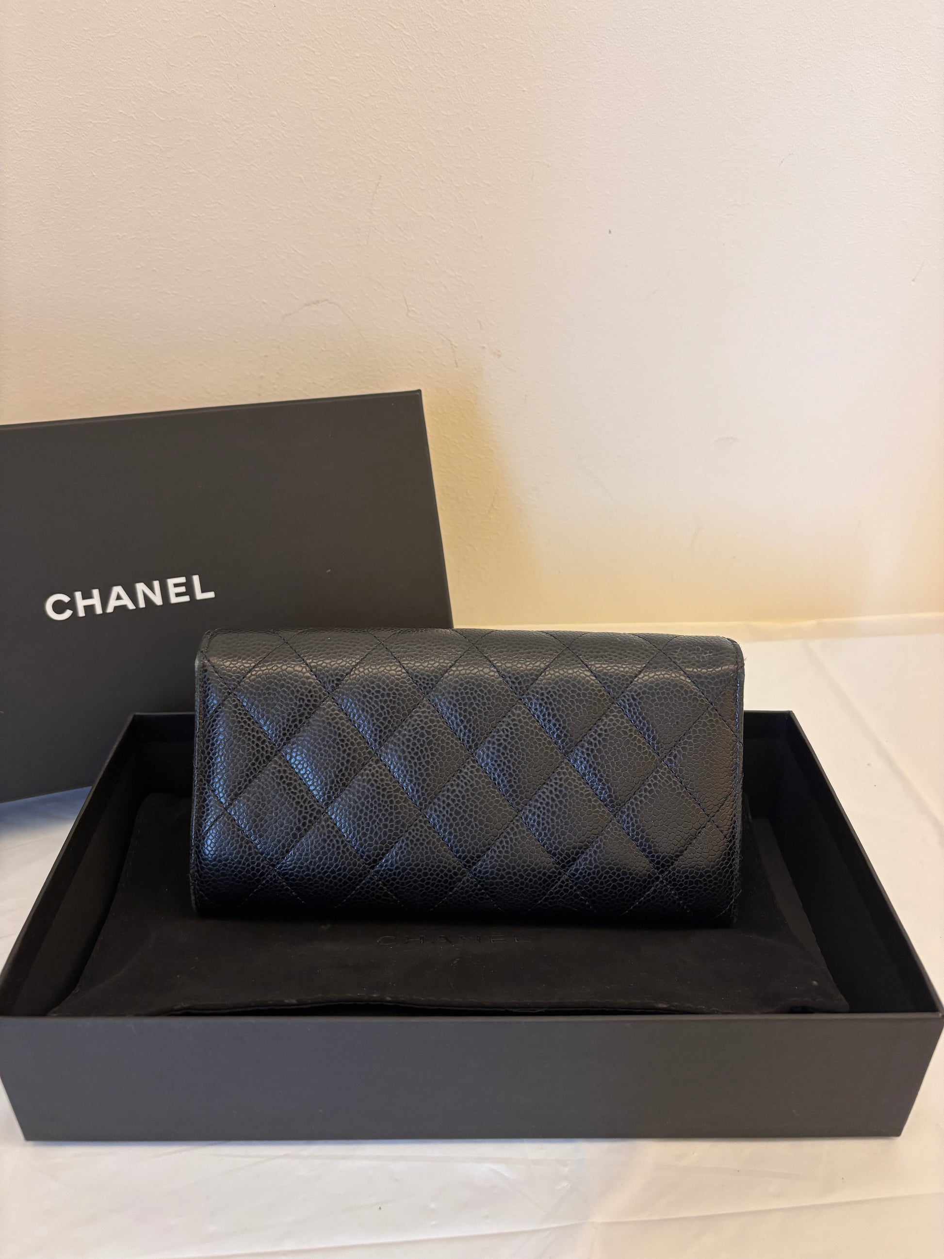 Chanel Black gold long flip wallet