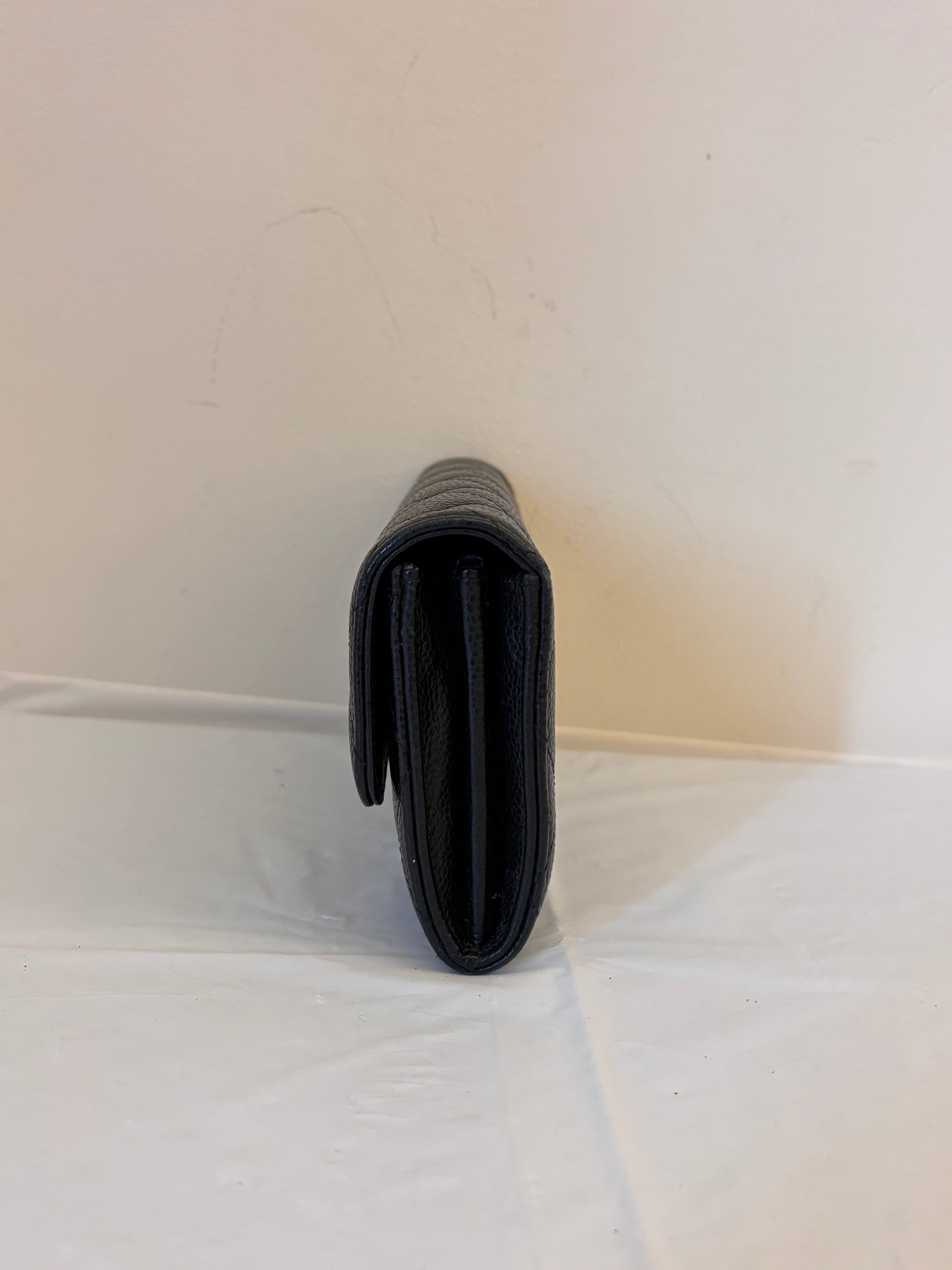 Chanel Black gold long flip wallet