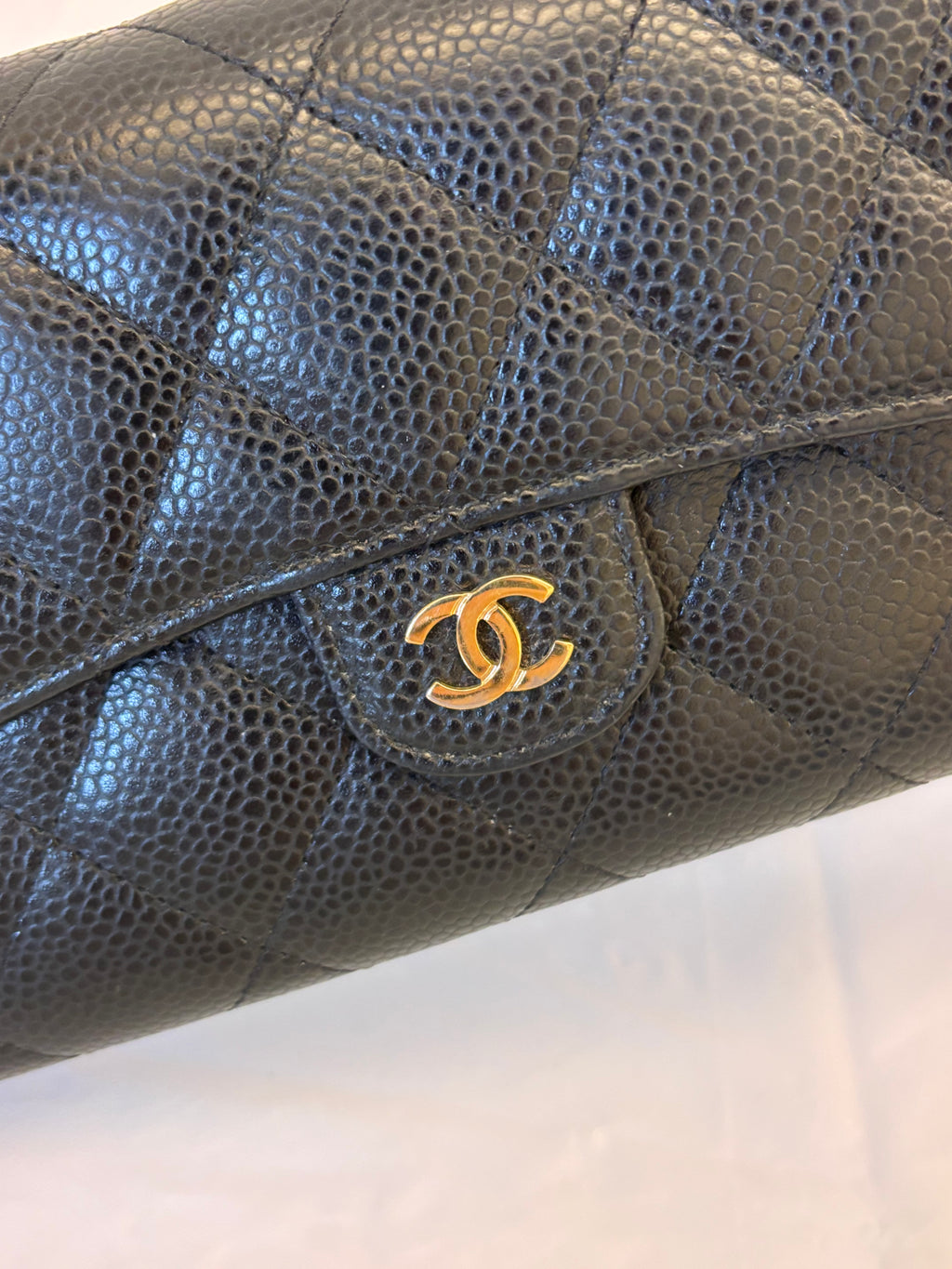 Chanel Black gold long flip wallet