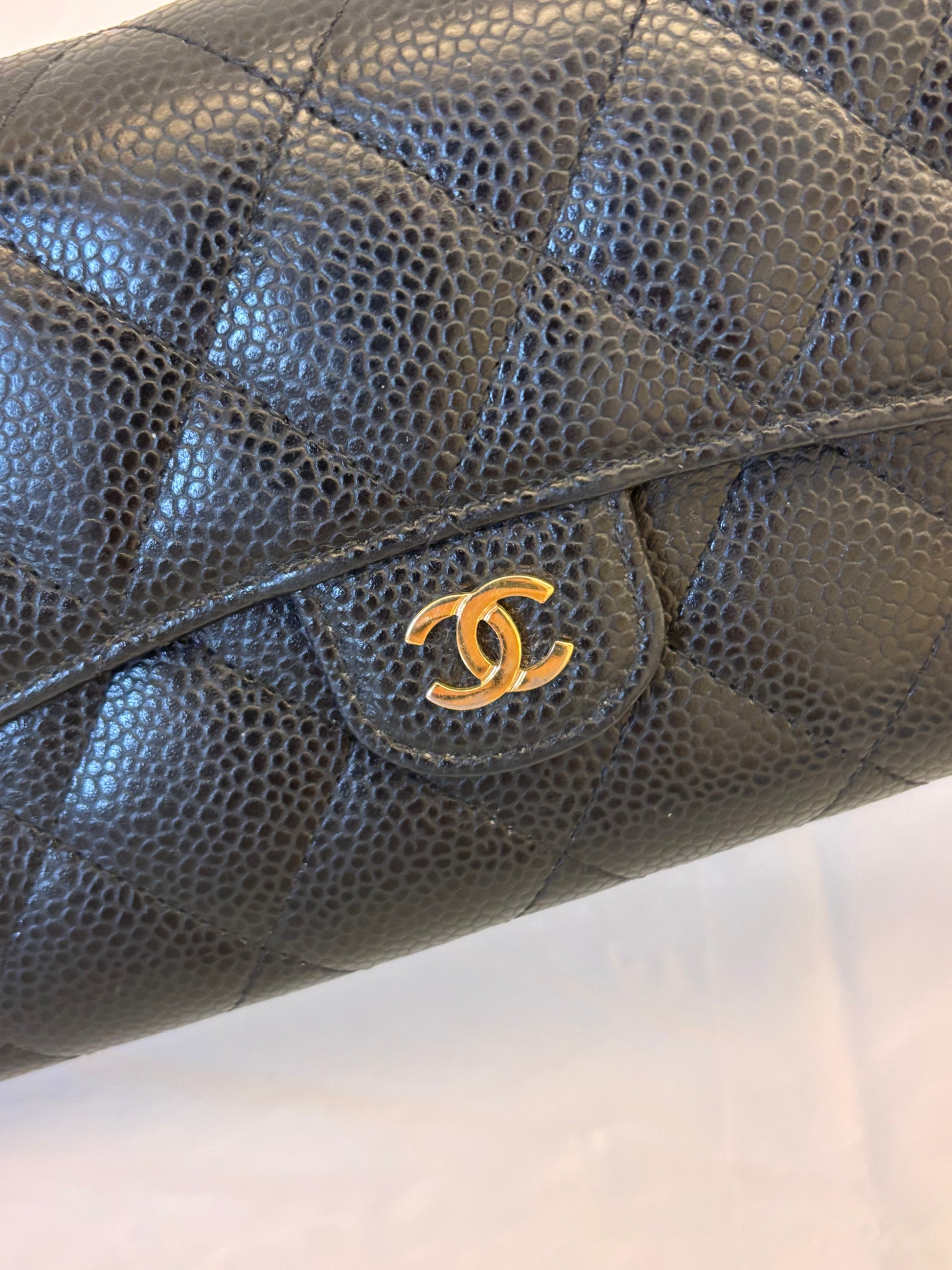 Chanel Black gold long flip wallet