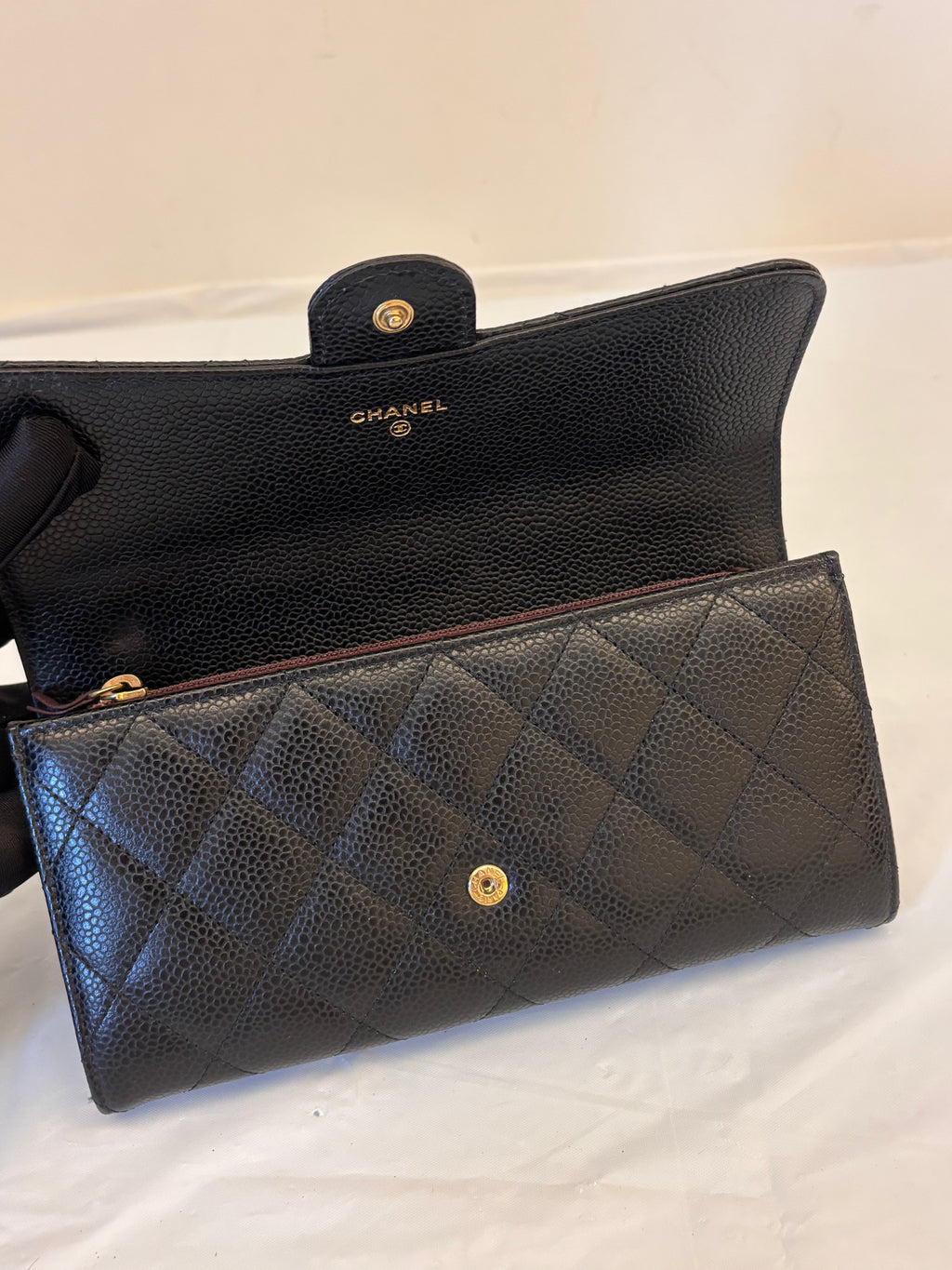 Chanel Black gold long flip wallet